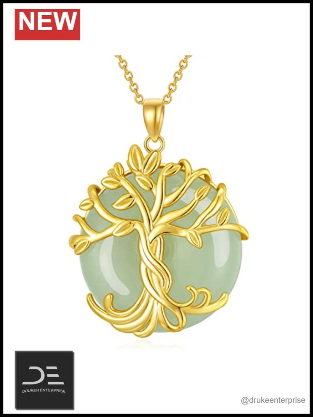 14k Gold Plated Sterling Silver Jade Tree of Life Pendant Necklace